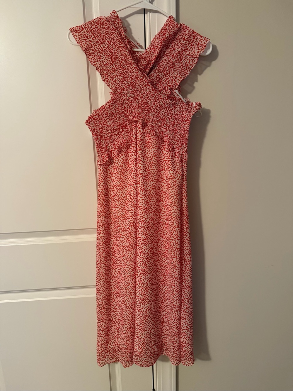 Lucy Paris Red Printed Smocked Midi Dress - Women's